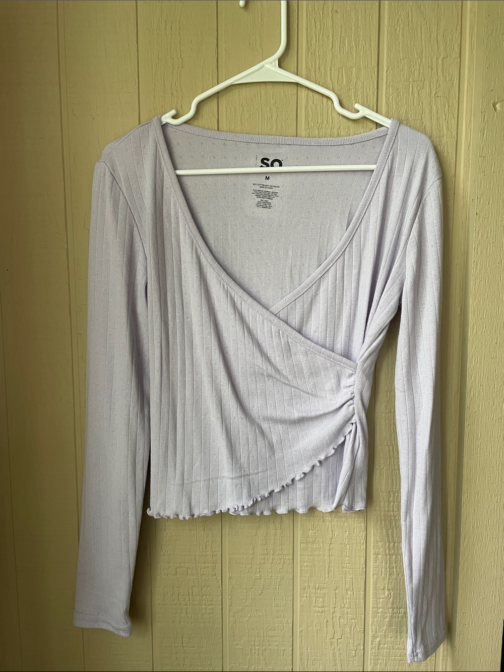 SO Lavender Ribbed Wrap-Style Long Sleeve Top